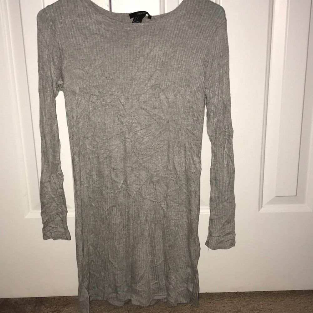 FOREVER 21 CUTE RIBBED GREY DRESS